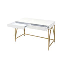 Lightmane Writing Desk, White High Gloss & Gold Finish Acme
