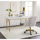 Lightmane Writing Desk, White High Gloss & Gold Finish Acme