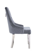 Satinka Side Chair 2Pc, Gray Fabric & Mirrored Silver Finish Acme