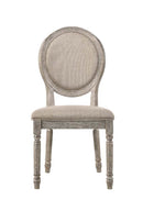 Faustine Side Chair 2Pc, Tan Fabric & Salvaged Light Oak Finish Acme