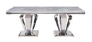 Satinka Dining Table, Light Gray Printed Faux Marble Top & Mirrored Silver Acme