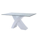 Pervis Dining Table, Clear Glass Top & White High Gloss Finish Acme