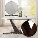 Forbes Dining Table, White Marble Top & Walnut Finish Acme