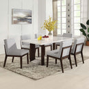Edwyn Dining Table, White Natural Marble Top & Brown Finish Acme