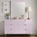 Gaines 6 Drawers  Dresser, Pink High Gloss Finish Acme