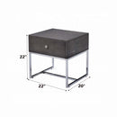 Iban End Table, Gray Oak & Chrome Finish Acme