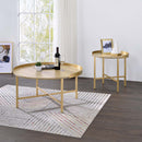 Mithea End Table, Oak Table Top & Gold Finish Acme