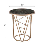 Cicatrix End Table, Faux Black Marble Glass Top & Champagne Finish Acme