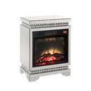 Lotus 21" Fireplace, Mirrored & Faux Ice Cube Crystals Acme