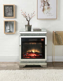 Lotus 21" Fireplace, Mirrored & Faux Ice Cube Crystals Acme