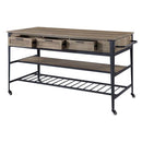 Macaria Kitchen Island, Rustic Oak & Black Finish Acme