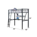 Senon Twin Loft Bed w/Desk, Silver & Black Finish Acme