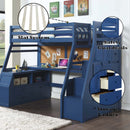 Jason II Twin Loft Bed w/Storage, Navy Blue Finish Acme