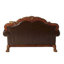 Dresden 67" Loveseat w/2 Pillows, Brown Faux Leather & Chenille, Cherry Oak Acme