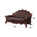 Vendome 70" Loveseat w/3 Pillows, Cherry Faux Leather & Cherry Finish Acme