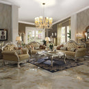 Dresden 64" Loveseat w/3 Pillows, Bone Faux Leather & Gold Patina Finish Acme