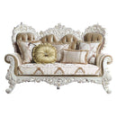 Vanaheim 78" Loveseat w/5 Pillows, Fabric & Antique White Finish Acme