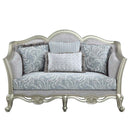 Qunsia 66" Loveseat w/4 Pillows, Light Gray Linen & Champagne Finish Acme