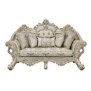 Danae 80" Loveseat w/5 Pillows, Fabric, Champagne & Gold Finish Acme
