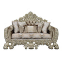 Sorina 77" Loveseat w/5 Pillows, Velvet, Fabric & Antique Gold Finish Acme