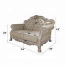 Dresden 63.7" Loveseat w/3 Pillows, Faux Leather & Bone White Finish Acme