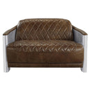 Sedna 50" Loveseat, Espresso Top Grain Leather & Aluminum Acme