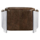 Sedna 50" Loveseat, Espresso Top Grain Leather & Aluminum Acme