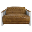 Sedna 50.4" Loveseat, Espresso Top Grain Leather & Aluminum Acme