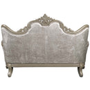 Libertee 70" Loveseat w/3 Pillows, Beige Fabric & Champagne Finish Acme