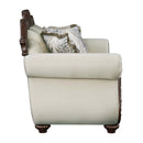 Pierce 69" Loveseat w/3 Pillows, Beige Fabric & Cherry Finish Acme