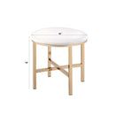 Midriaks 16"x16" Mirror & Stool, Faux Leather , White & Gold Finish Acme