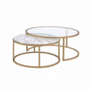 Shanish 2PC Nesting Table Set, Faux Marble Top & Gold Finish Acme