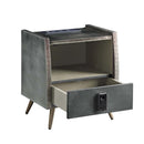 Doris Nightstand w/USB & Electric Lock, Gray Top Grain Leather & Aluminum Acme