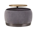 Decapree Ottoman, Antique Slate Top Grain Leather & Gray Velvet Acme