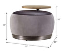 Decapree Ottoman, Antique Slate Top Grain Leather & Gray Velvet Acme