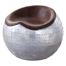 Brancaster Ottoman, Retro Brown Top Grain Leather & Aluminum Acme