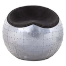 Brancaster Ottoman, Antique Ebony Top Grain Leather & Aluminum Acme