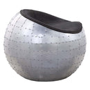 Brancaster Ottoman, Antique Ebony Top Grain Leather & Aluminum Acme