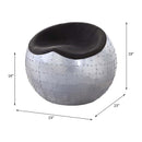 Brancaster Ottoman, Antique Ebony Top Grain Leather & Aluminum Acme