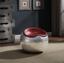 Brancaster Ottoman, Antique Red Top Grain Leather & Aluminum Acme
