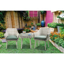 Tashay 3PC Pack Patio Bistro Set, Green Fabric & Beige Wicker Acme