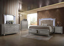 Kaitlyn Queen Bed w/Led & Storage, Faux Leather & Champagne Finish Acme