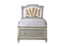 Kaitlyn Twin Bed w/Led & Storage, Faux Leather & Champagne Finish Acme