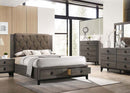Avantika King Bed w/Storage, Fabric & Rustic Gray Oak Finish Acme