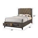 Avantika King Bed w/Storage, Fabric & Rustic Gray Oak Finish Acme