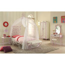 Priya II Full Bed w/Canopy, White & Light Faux Leather rple Finish Acme