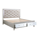 Sliverfluff King Bed w/Led & Storage, Faux Leather & Champagne Finish Acme
