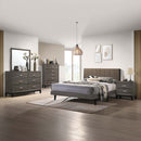 Valdemar Queen Bed, Brown Fabric & Weathered Gray Finish Acme