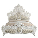 Vanaheim King Bed, Beige Faux Leather & Antique White Finish Acme