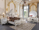 Vanaheim King Bed, Beige Faux Leather & Antique White Finish Acme